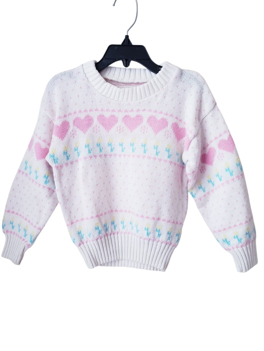 VTG Pastel Cottagecore Coquette Pink Hearts Knit Sweater